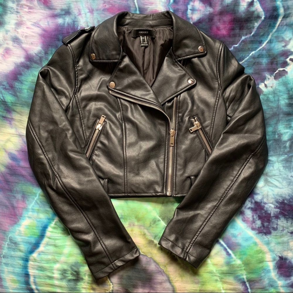Black Faux Leather Biker Crop Jacket